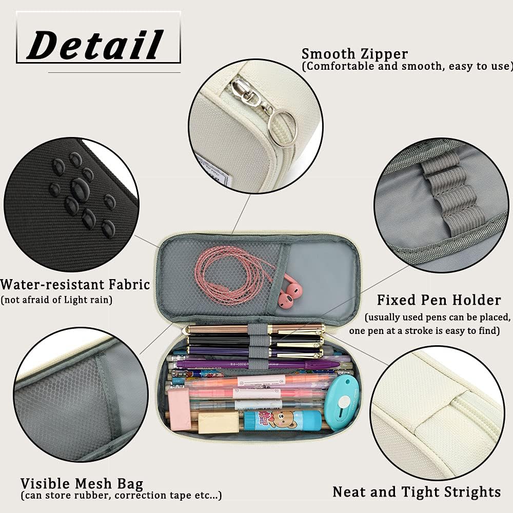 ESTUCHE PARA LÁPICES CON VARIAS RANURAS, CARTUCHERA PARA NIÑOS Y ADULTOS, PARA OFICINA Y ESCUELA – BLANCO - 4