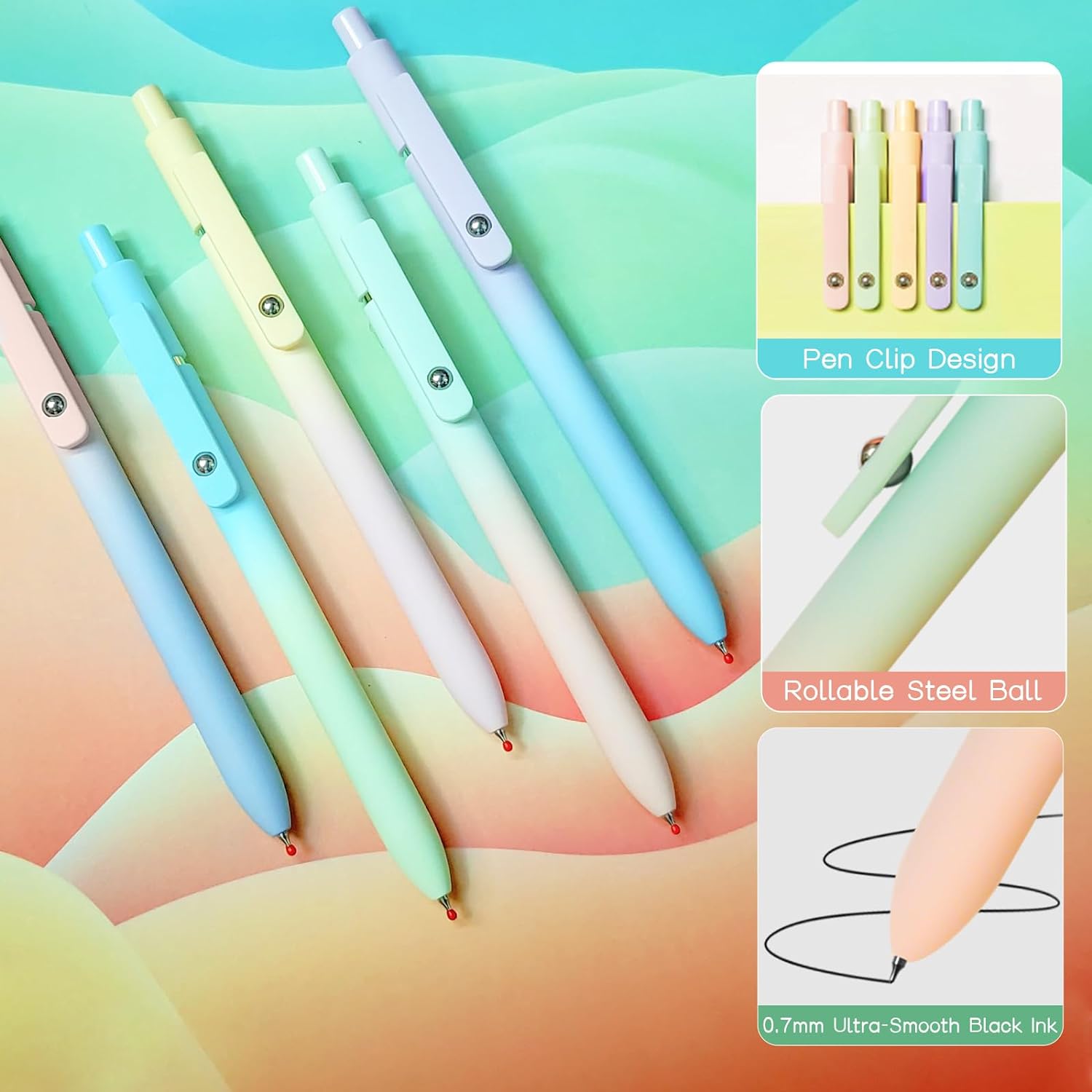 UIXJODO BOLÍGRAFOS DE GEL, 5 BOLÍGRAFOS DE TINTA NEGRA PARA MUJER, BOLÍGRAFOS DE ESCRITURA SUAVE CON AGARRE DE SILICONA - 4