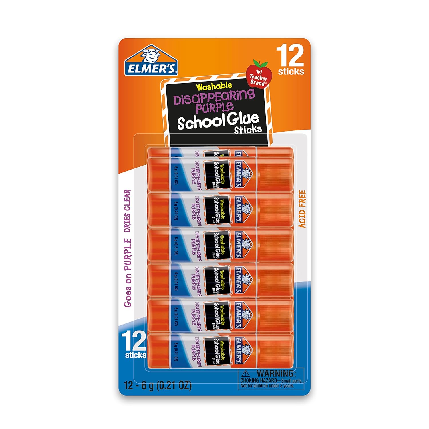 ELMER'S BARRAS DE PEGAMENTO ESCOLAR COLOR MORADO QUE SE DESVANECE, LAVABLE 12 UNIDADES - 1