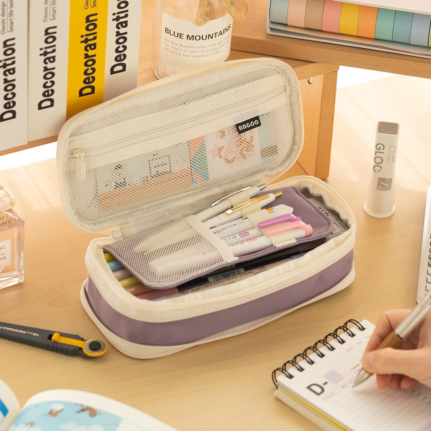 EASTHILL ESTUCHE PARA LÁPICES DE CAPACIDAD,BOLSA GRANDE PARA LÁPICES DE PAPELERÍA Y BOLÍGRAFOS PARA NIÑAS ADOLESCENTES-MORADO - 3