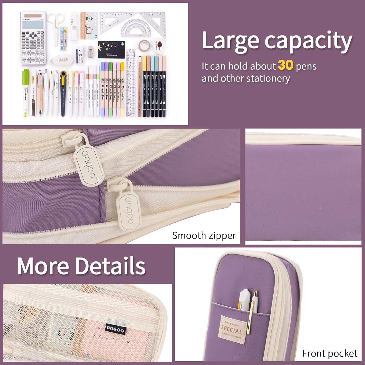 EASTHILL ESTUCHE PARA LÁPICES DE CAPACIDAD,BOLSA GRANDE PARA LÁPICES DE PAPELERÍA Y BOLÍGRAFOS PARA NIÑAS ADOLESCENTES-MORADO - 6