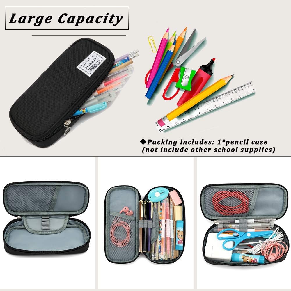 ESTUCHE PARA LÁPICES CON VARIAS RANURAS, CARTUCHERA PARA NIÑOS Y ADULTOS, PARA OFICINA Y ESCUELA - NEGRO - 5