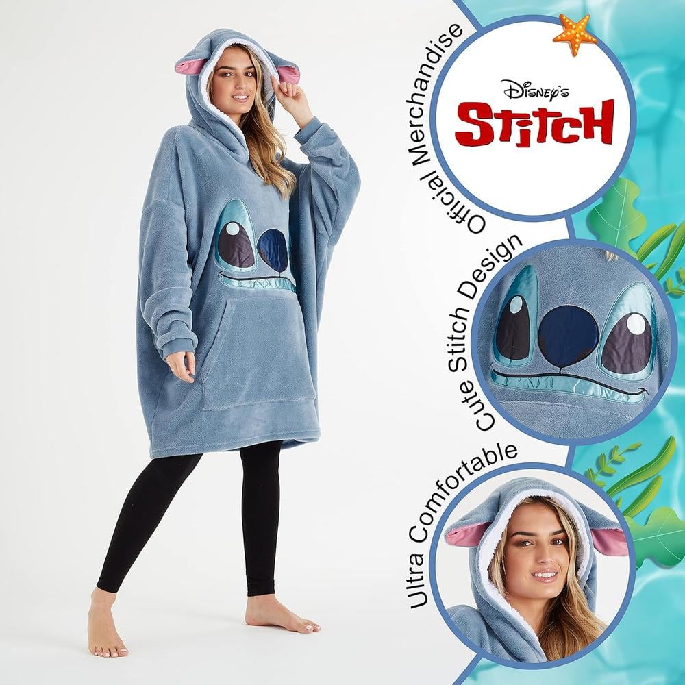 MANTA SUDADERA CON CAPUCHA FORRO POLAR SHERPA GRAN TAMAÑO STITCH DISNEY - 5