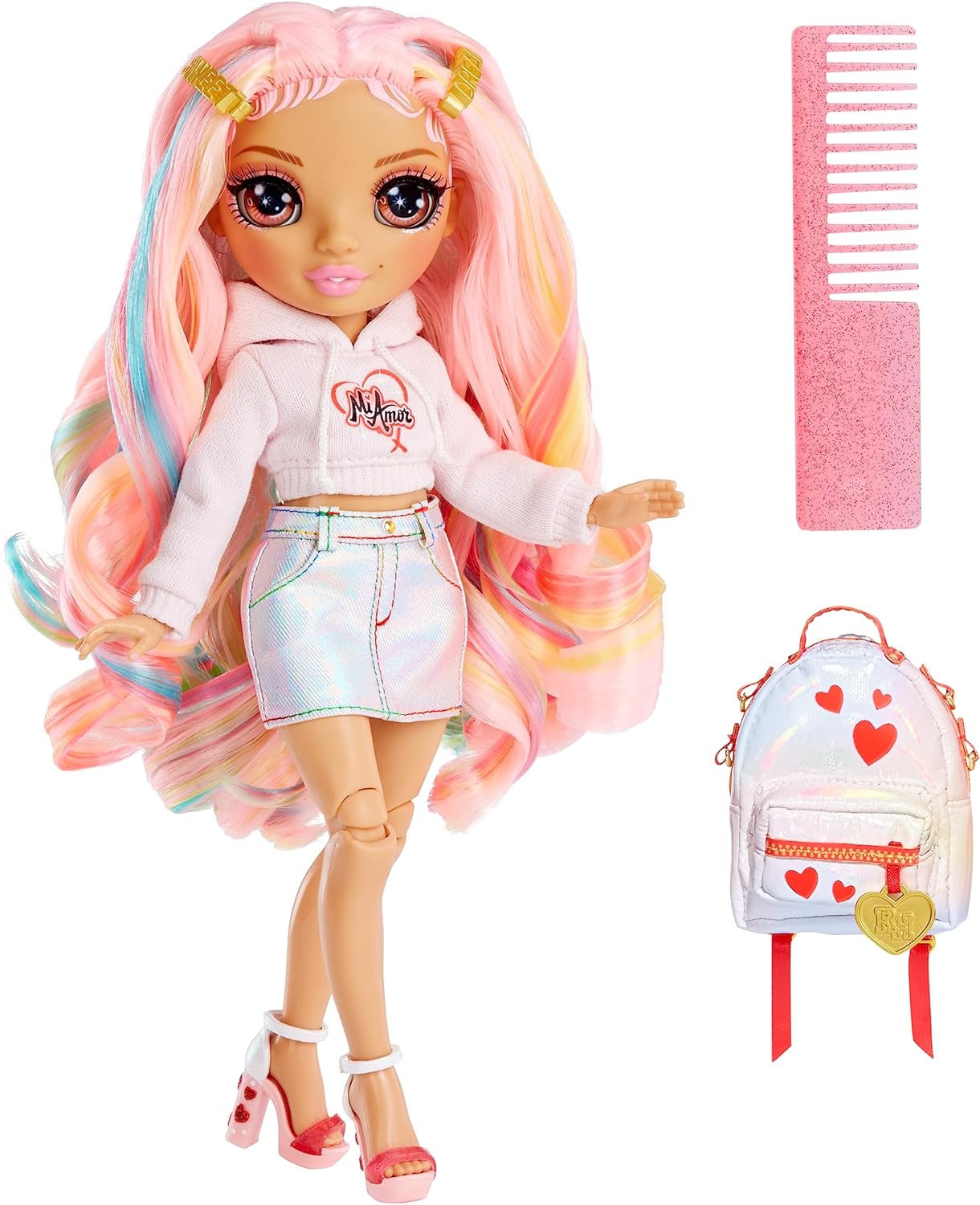 RAINBOW HIGH RAINBOW JUNIOR HIGH EDICIÓN ESPECIAL KIA HART - MUÑECA ROSA POSABLE DE 9' CON ACCESORIOS Y MOCHILA SUAVE DE APERTURA - 2