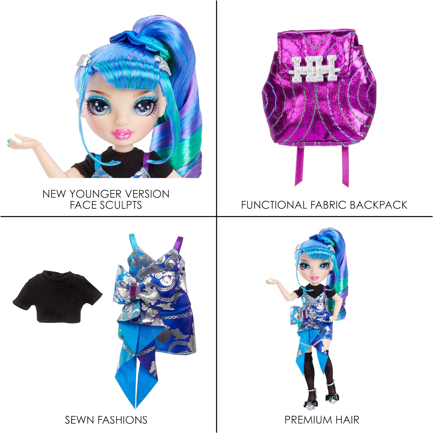 RAINBOW HIGH JUNIOR HIGH EDICIÓN ESPECIAL HOLLY DE'VIOUS-MUÑECA AZUL Y VERDE DE 9' CON ACCESORIOS Y MOCHILA SUAVE DE APERTURA - 5