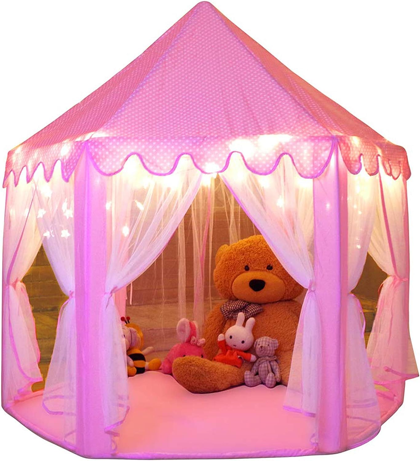 MONOBEACH TIENDA DE CAMPAÑA DE PRINCESA PARA NIÑAS, CASA DE JUEGOS GRANDE, CASTILLO, CON LUCES DE ESTRELLA, PARA INT. Y EXT. - 1