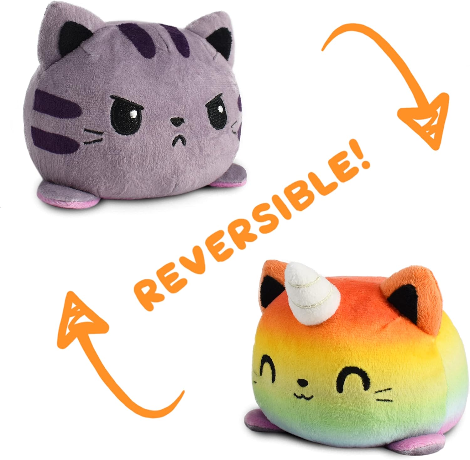 TEETURTLE - PELUCHE REVERSIBLE  DE GATICORNIO, DISEÑO PATENTADO, TABBY Y ARCOÍRIS, MUESTRA TU ESTADO DE ÁNIMO - 3