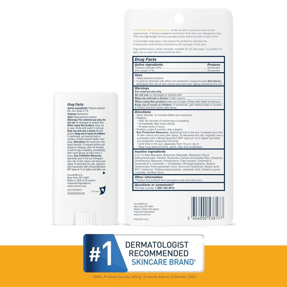 CERAVE PROTECTOR SOLAR EN BARRA FPS 50 - 0.47 OZ / 13 GR - 6