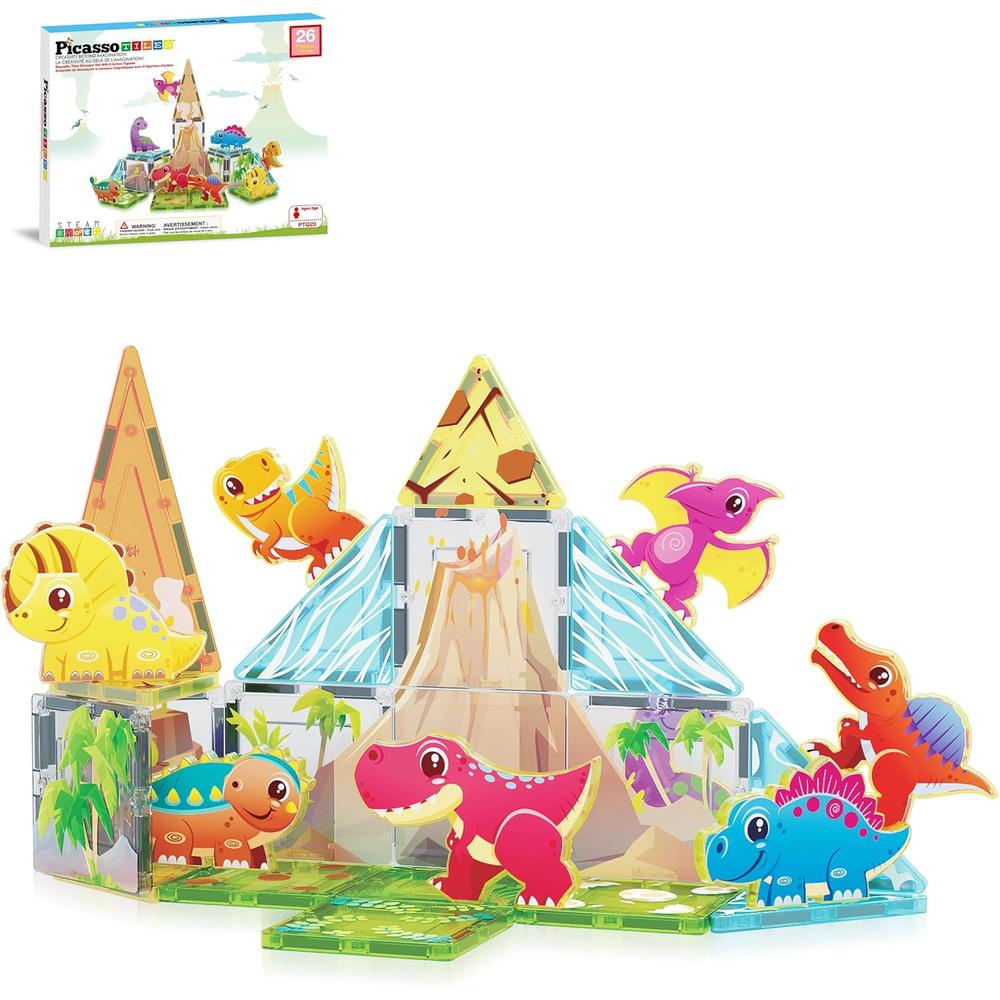 BLOQUES MAGNÉTICOS DINOSAURIOS PTQ23 CON FIGURAS PICASSOTILES - 1