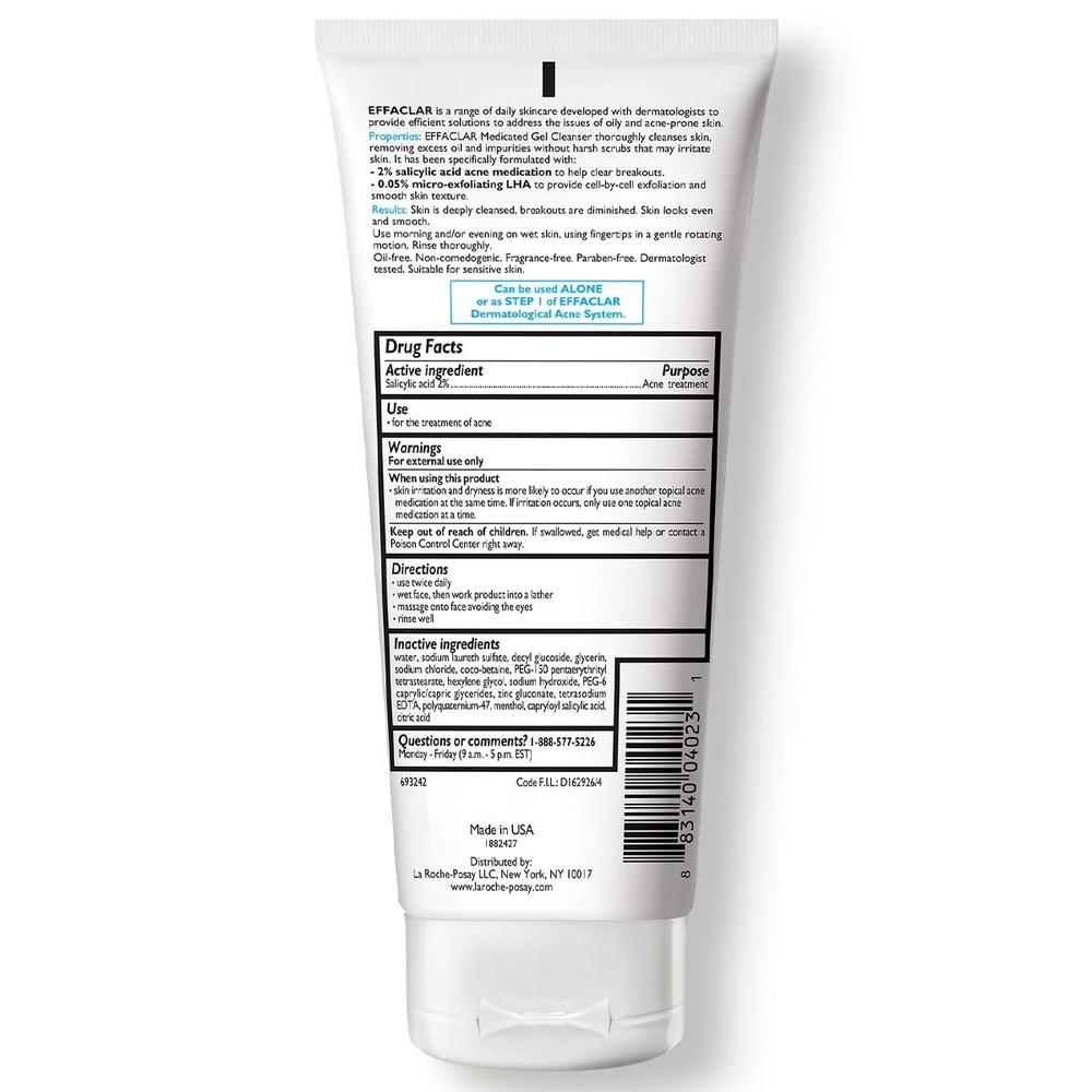 GEL LIMPIADOR MEDICADO ÁCIDO SALICÍLICO 2% ANTIACNÉ EFFACLAR LA ROCHE-POSAY 6.76 OZ / 200 ML - 2