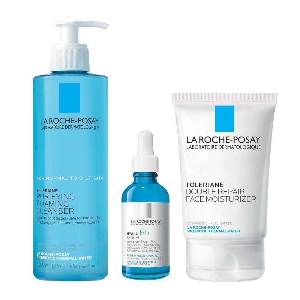 SET LA ROCHE-POSAY TOLERIANE LIMPIADOR 400 ML + TOLERAINE DOUBLE REPAIR 100 ML+ HYALU B5 SÉRUM 30 ML - 1