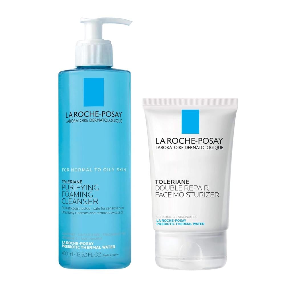 SET LA ROCHE-POSAY TOLERIANE LIMPIADOR ESPUMOSO 13.5 OZ / 400 ML + DOUBLE REPAIR 3.4 OZ / 100 ML - 1