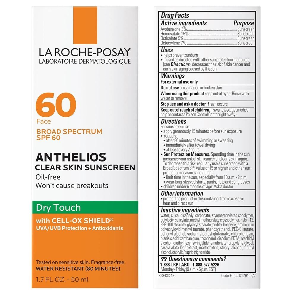 PROTECTOR SOLAR FACIAL SPF 60 CLEAR SKIN ANTHELIOS LA ROCHE-POSAY 1.7 OZ / 50 ML - 2