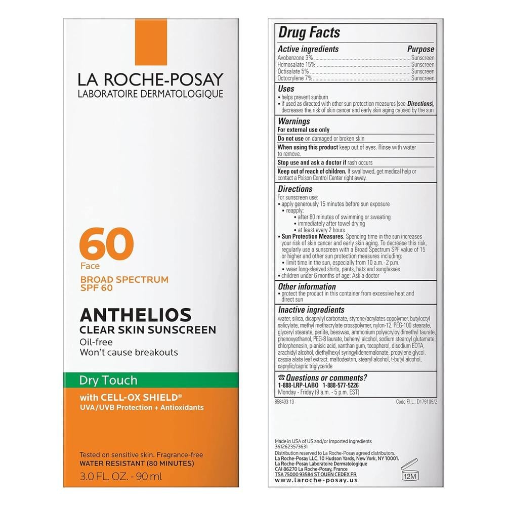 PROTECTOR SOLAR FACIAL SPF 60 CLEAR SKIN ANTHELIOS LA ROCHE-POSAY 3 OZ / 90 ML - 2