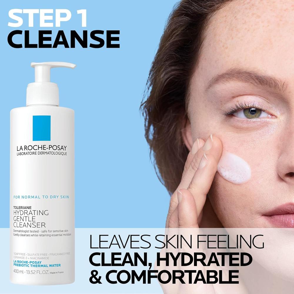 KIT LIMPIADOR FACIAL + CREMA FACIAL HIDRATANTE TOLERIANE DOUBLE REPAIR LA ROCHE-POSAY 13.5 OZ / 400 ML + 1.7 OZ / 50 ML - 2
