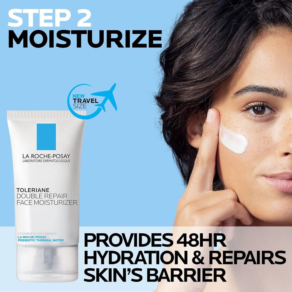 KIT LIMPIADOR FACIAL + CREMA FACIAL HIDRATANTE TOLERIANE DOUBLE REPAIR LA ROCHE-POSAY 13.5 OZ / 400 ML + 1.7 OZ / 50 ML - 3