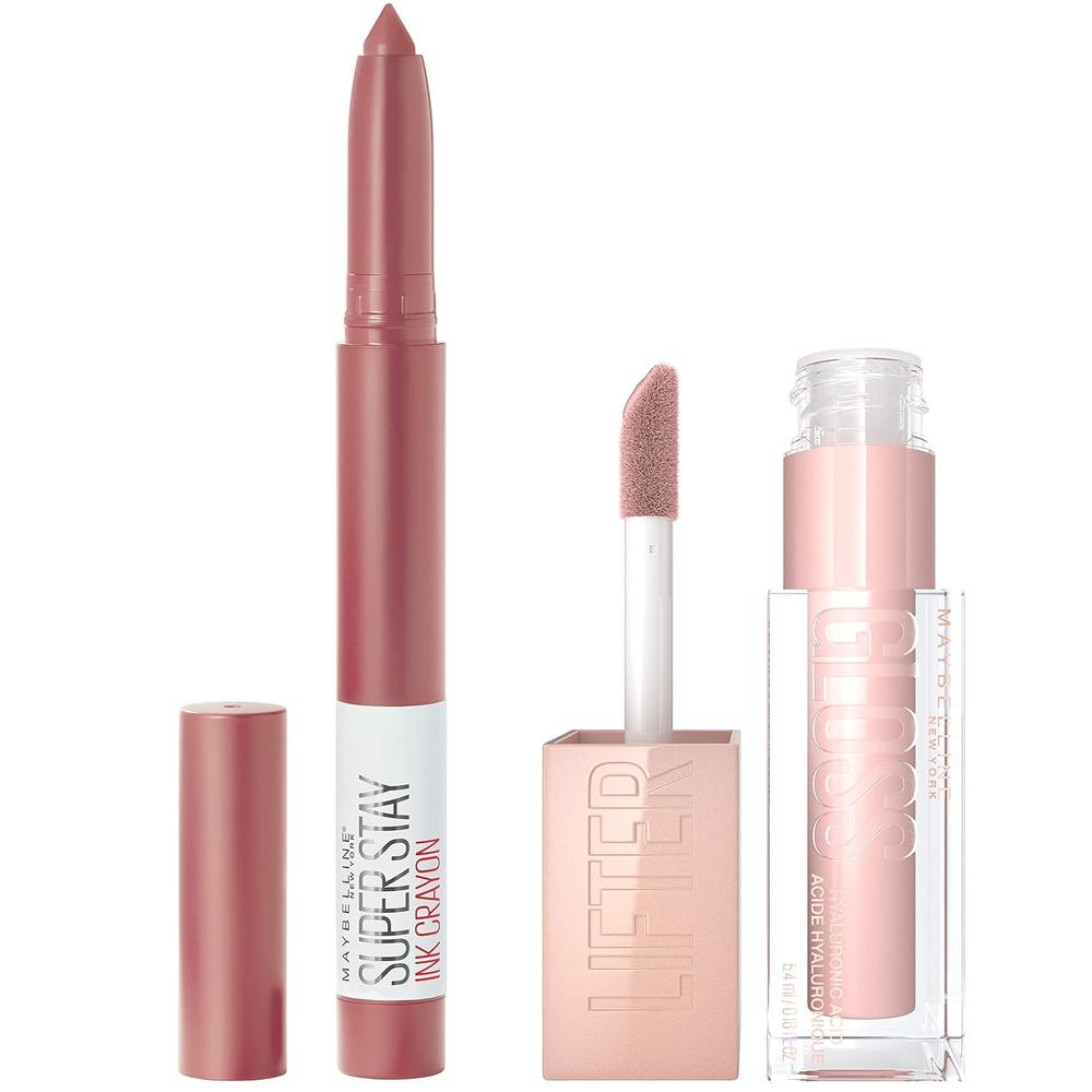 SET LABIAL + BRILLO SUPER STAY INK CRAYON + LIFTER GLOSS MAYBELLINE LEAD THE WAY + ICE - 2