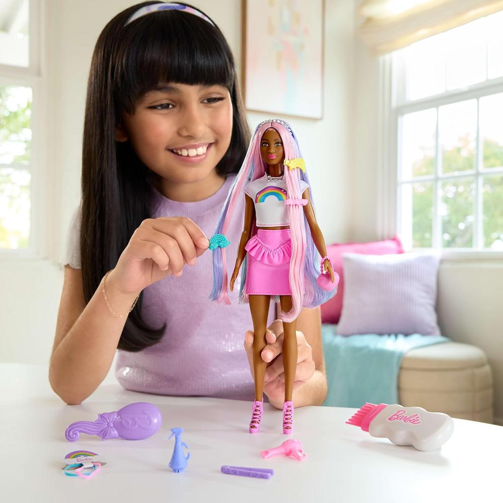BARBIE MUÑECA MORENA CABELLO ARCOÍRIS CON ACCESORIOS - 2