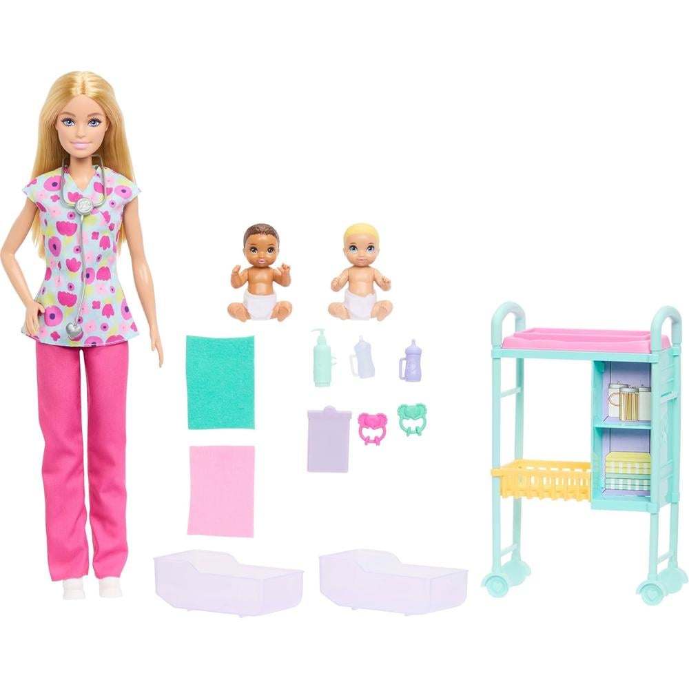 BARBIE DOCTORA SET MUÑECA RUBIA CON BEBÉS Y ACCESORIOS - 1
