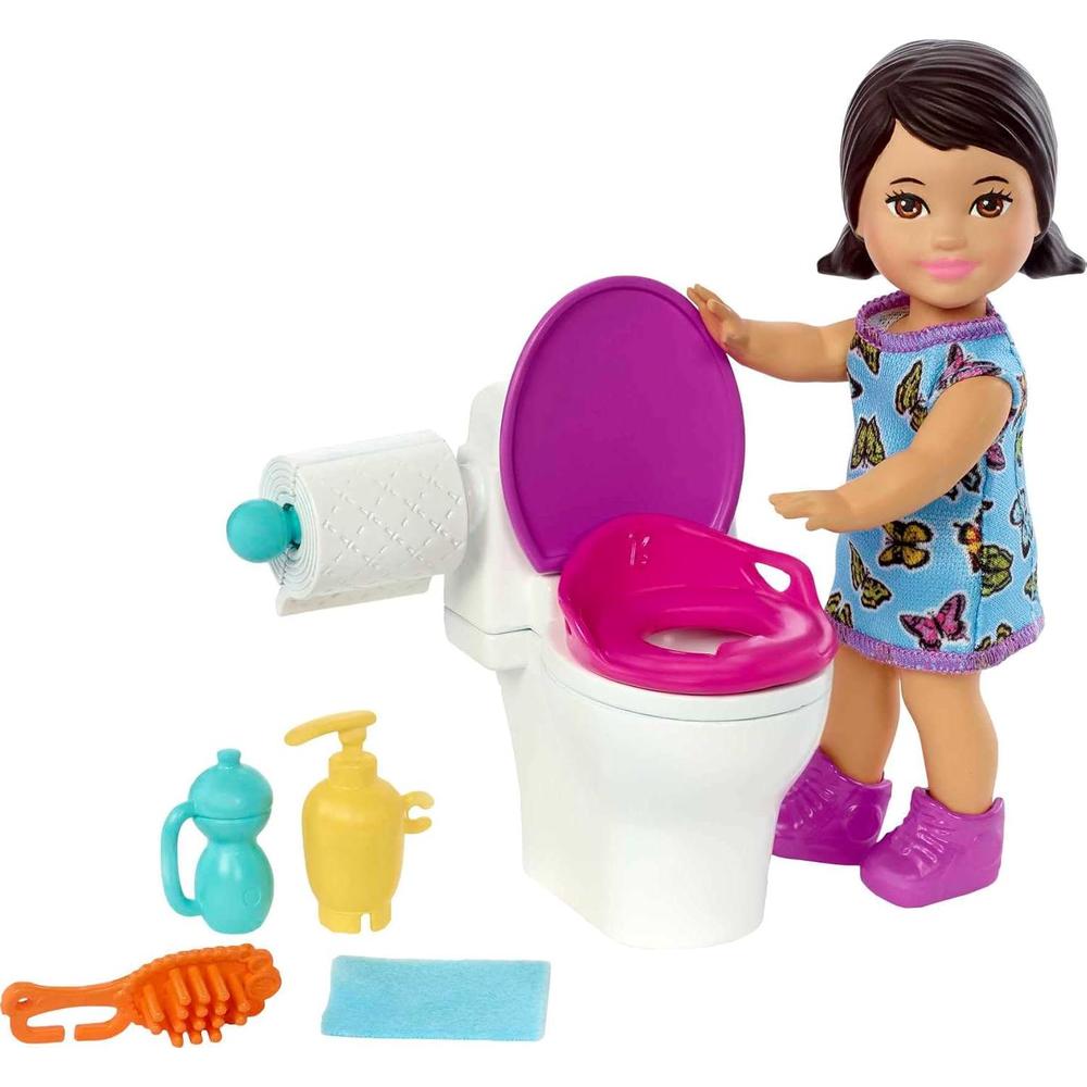 BARBIE SKIPPER BABYSITTERS SET BAÑO MUÑECA MORENA VESTIDO MARIPOSA - 1
