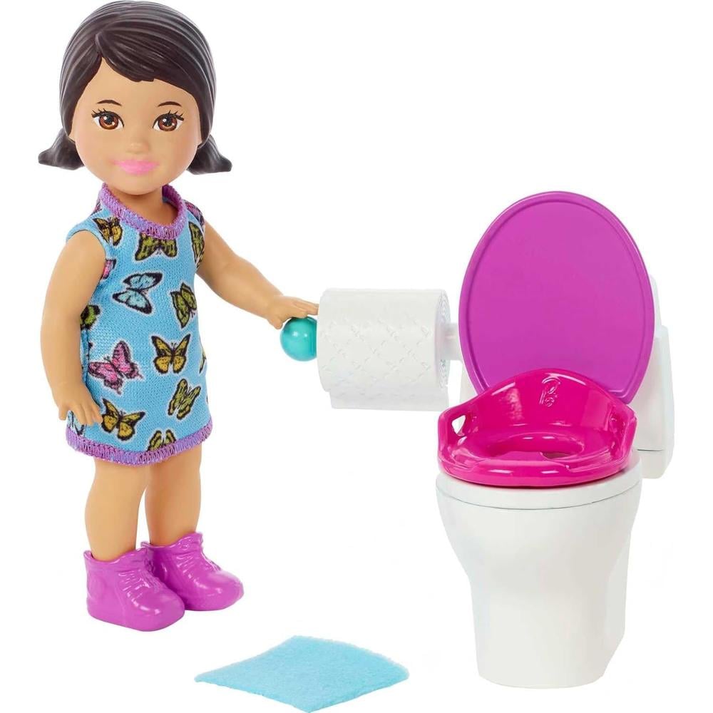 BARBIE SKIPPER BABYSITTERS SET BAÑO MUÑECA MORENA VESTIDO MARIPOSA - 2
