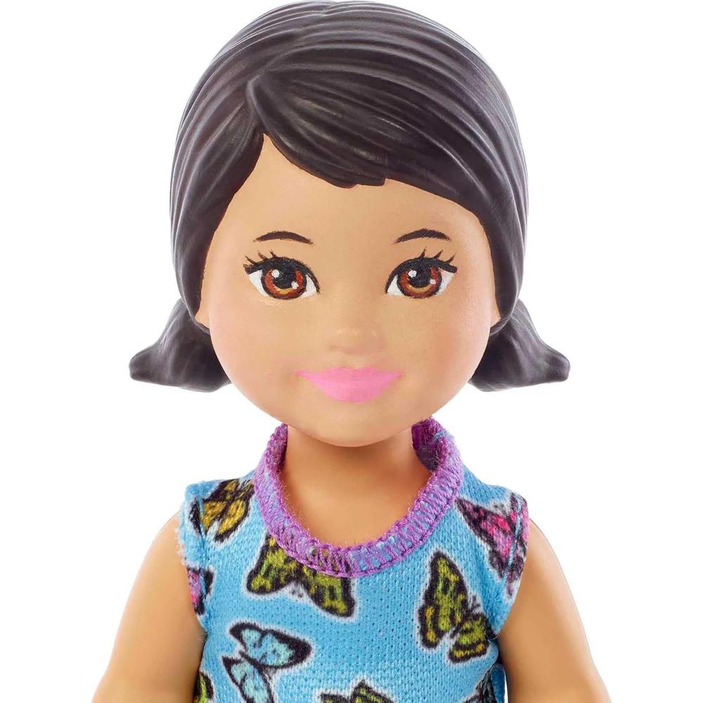 BARBIE SKIPPER BABYSITTERS SET BAÑO MUÑECA MORENA VESTIDO MARIPOSA - 3