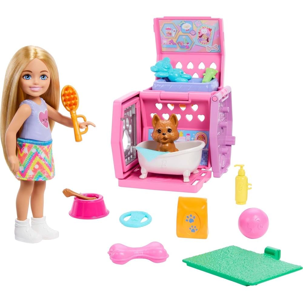 BARBIE CHELSEA PUPPY CARRIER MUÑECA RUBIA CON ACCESORIOS - 1