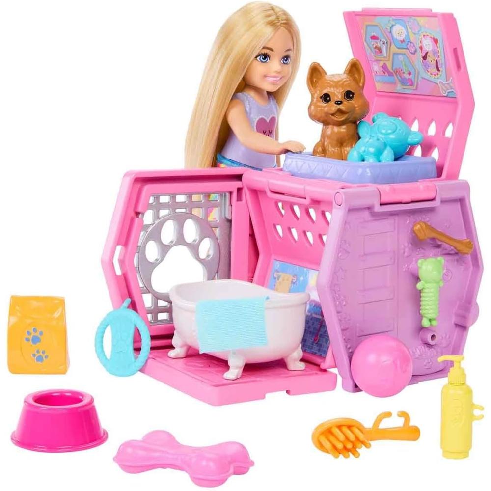 BARBIE CHELSEA PUPPY CARRIER MUÑECA RUBIA CON ACCESORIOS - 4