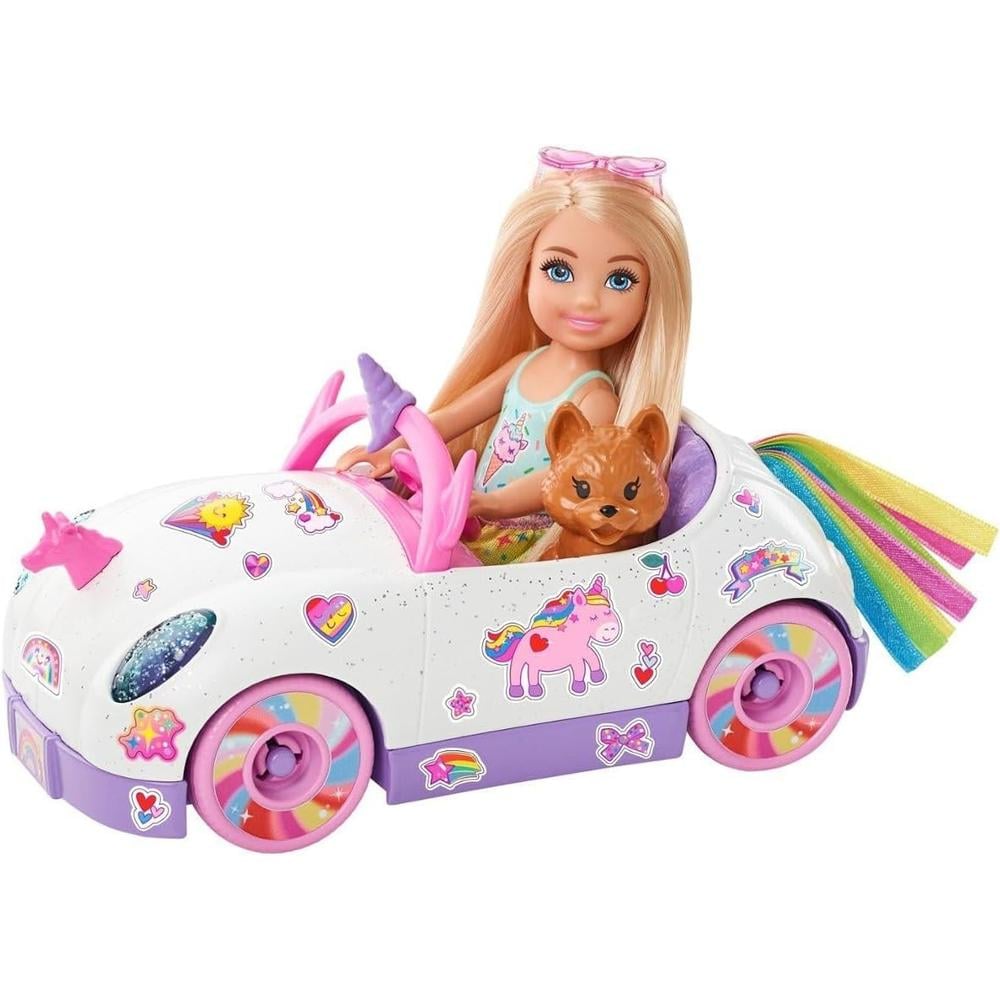 BARBIE CHELSEA COCHE UNICORNIO CON ACCESORIOS RUBIA - 1