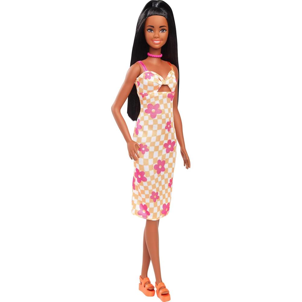 BARBIE FASHIONISTAS 233 MUÑECA VESTIDO CUADROS NARANJA - 1