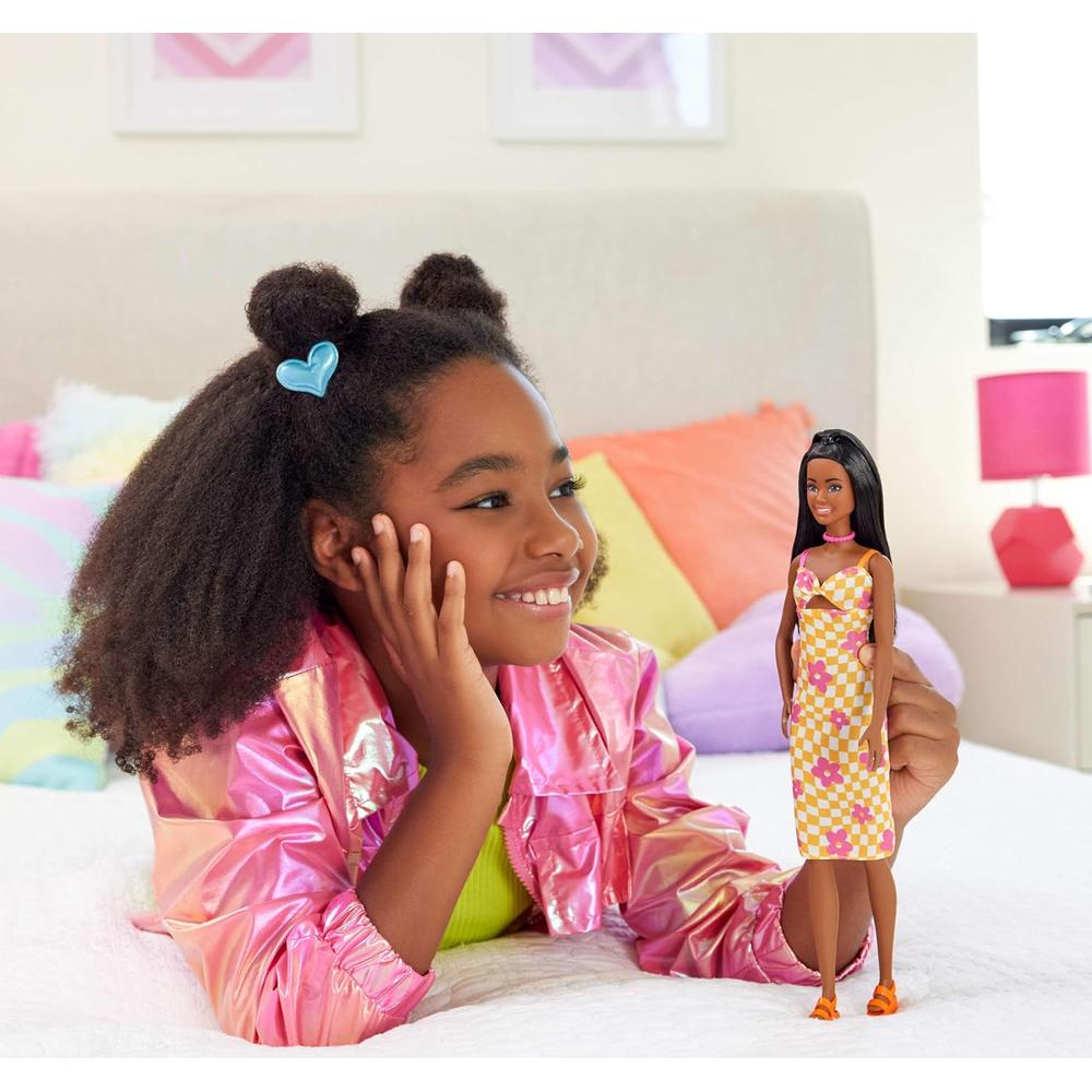 BARBIE FASHIONISTAS 233 MUÑECA VESTIDO CUADROS NARANJA - 2