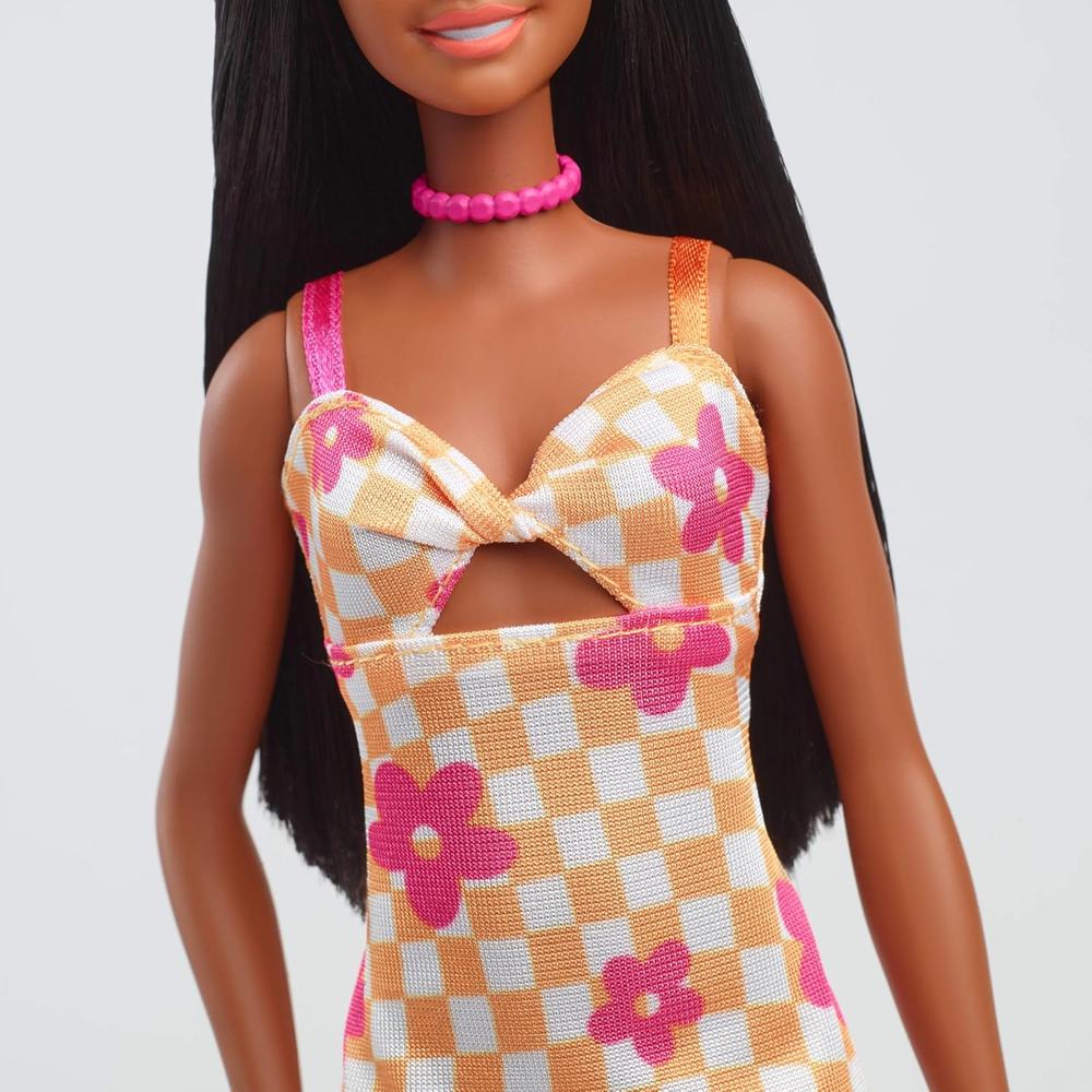 BARBIE FASHIONISTAS 233 MUÑECA VESTIDO CUADROS NARANJA - 4