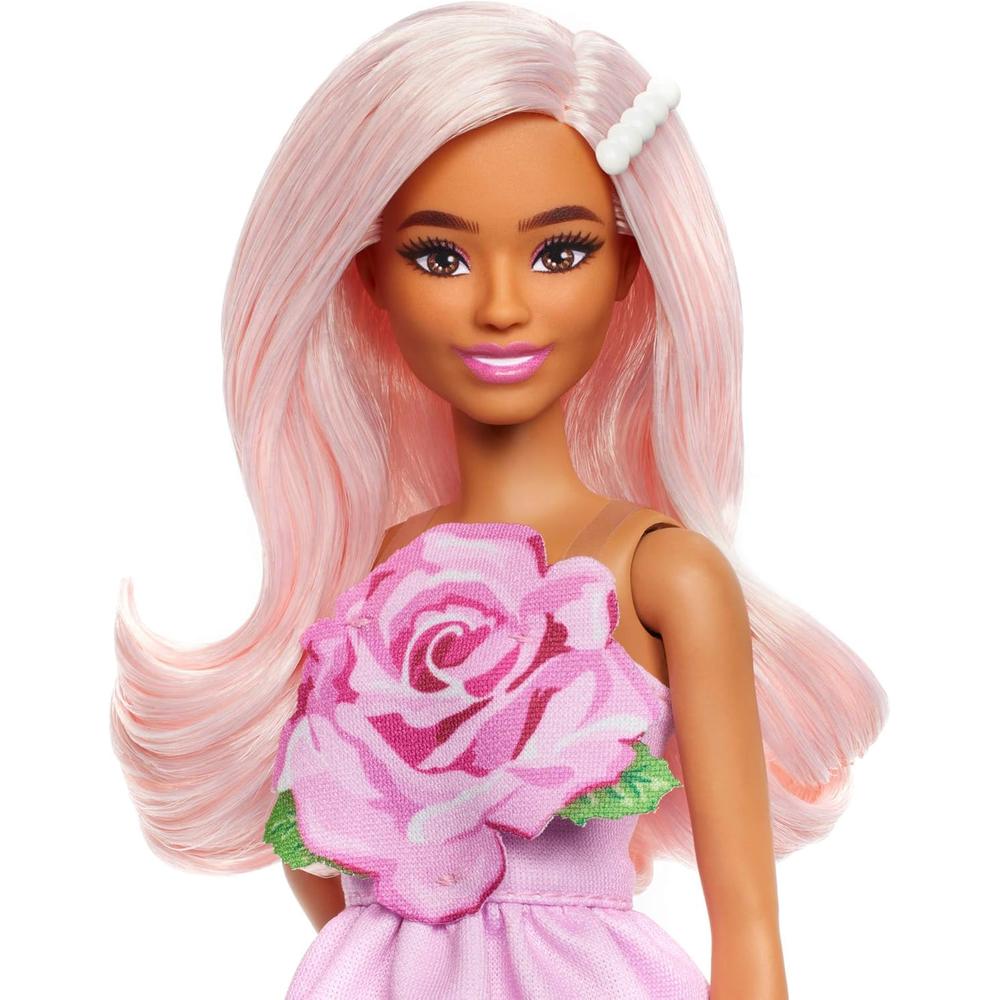 BARBIE FASHIONISTAS MUÑECA CABELLO ROSA VESTIDO STRAPLESS - 3