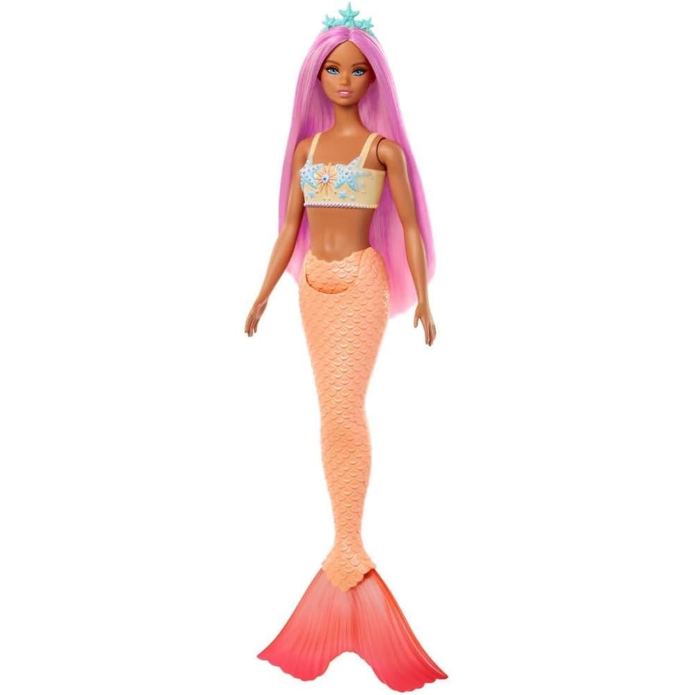 BARBIE MUÑECA SIRENA CABELLO ROSA CON COLA NARANJA - 1
