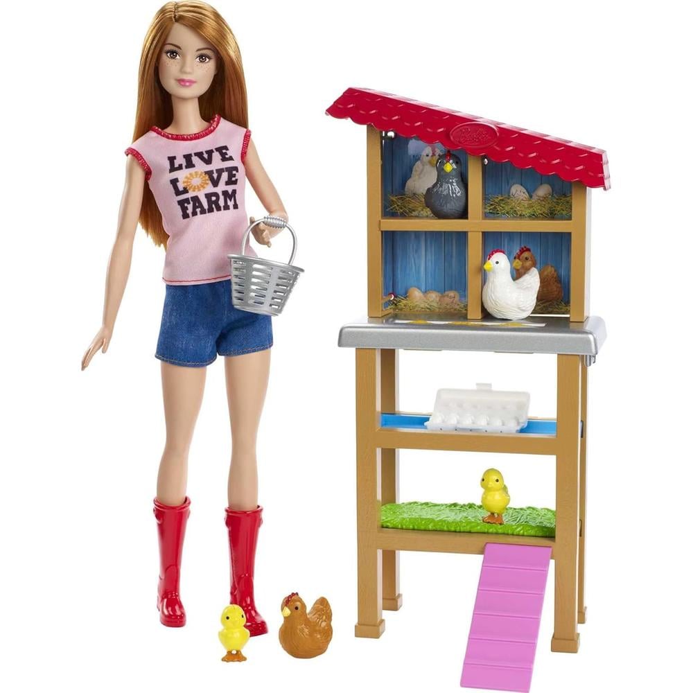 BARBIE MUÑECA GRANJERA CON GALLINERO Y ANIMALES PELIRROJA - 1