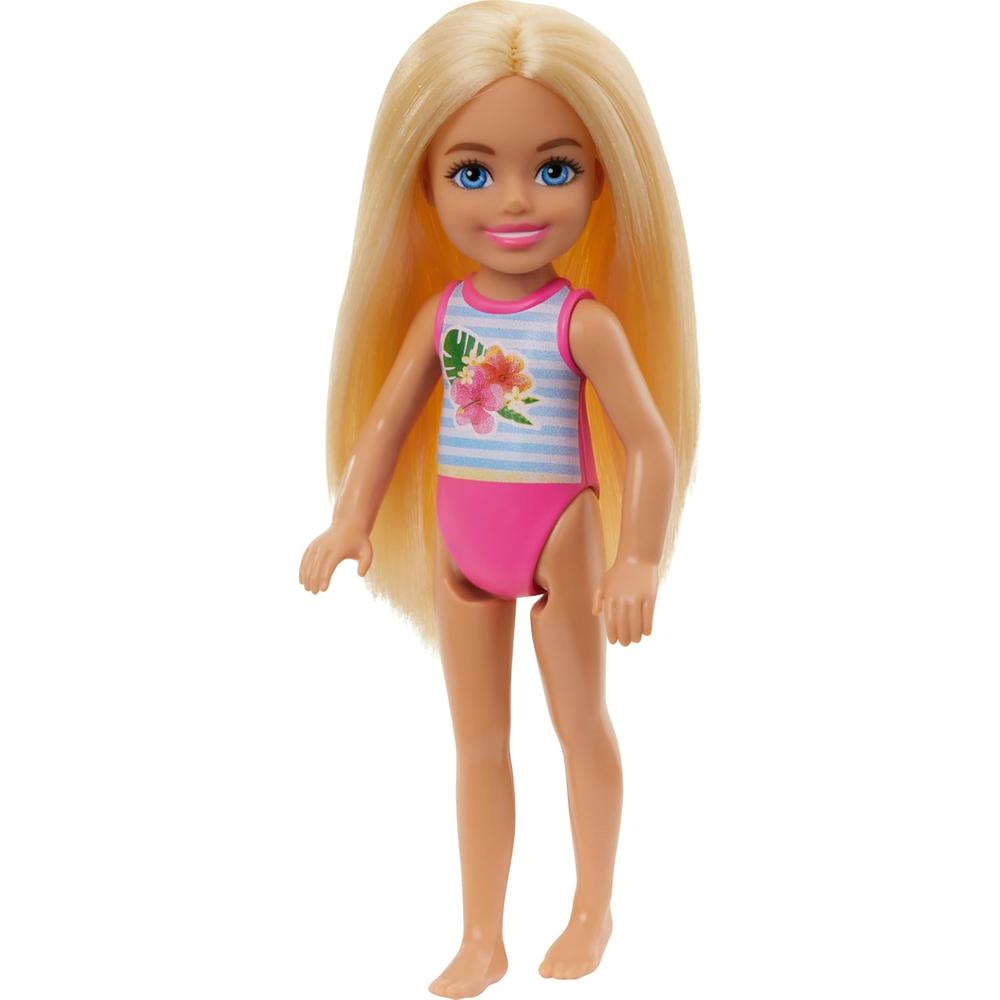 BARBIE CHELSEA MUÑECA TRAJE DE BAÑO RAYAS FLORAL RUBIA - 1