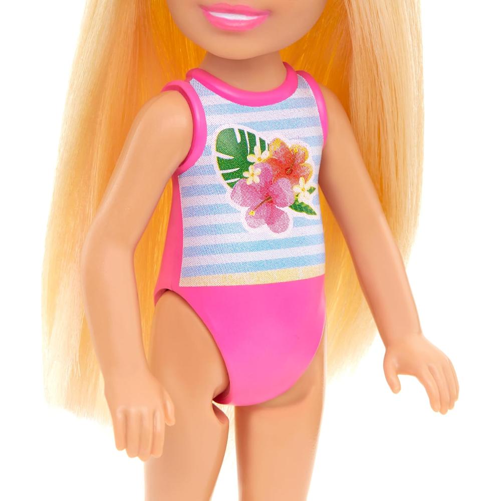 BARBIE CHELSEA MUÑECA TRAJE DE BAÑO RAYAS FLORAL RUBIA - 2