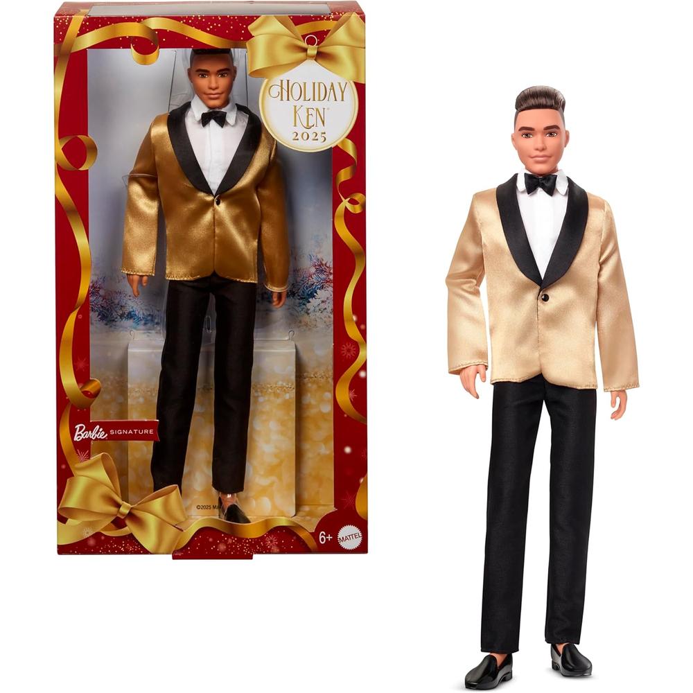 KEN BARBIE SIGNATURE HOLIDAY 2025 RUBIO TRAJE DORADO - 1