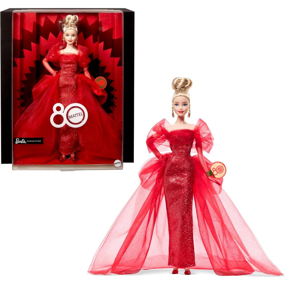 BARBIE SIGNATURE 80 ANIVERSARIO MUÑECA RUBIA VESTIDO ROJO TUL - 1