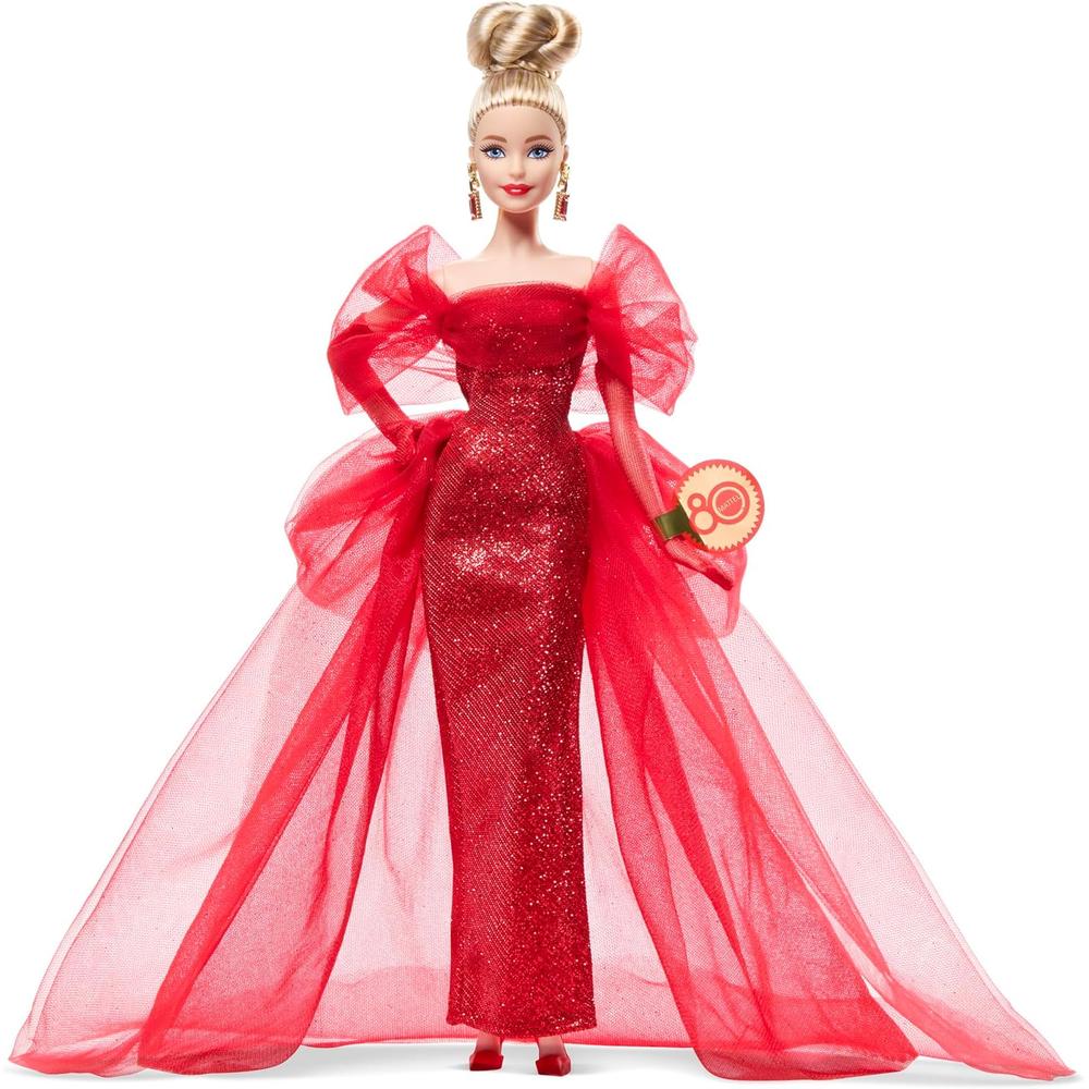 BARBIE SIGNATURE 80 ANIVERSARIO MUÑECA RUBIA VESTIDO ROJO TUL - 4