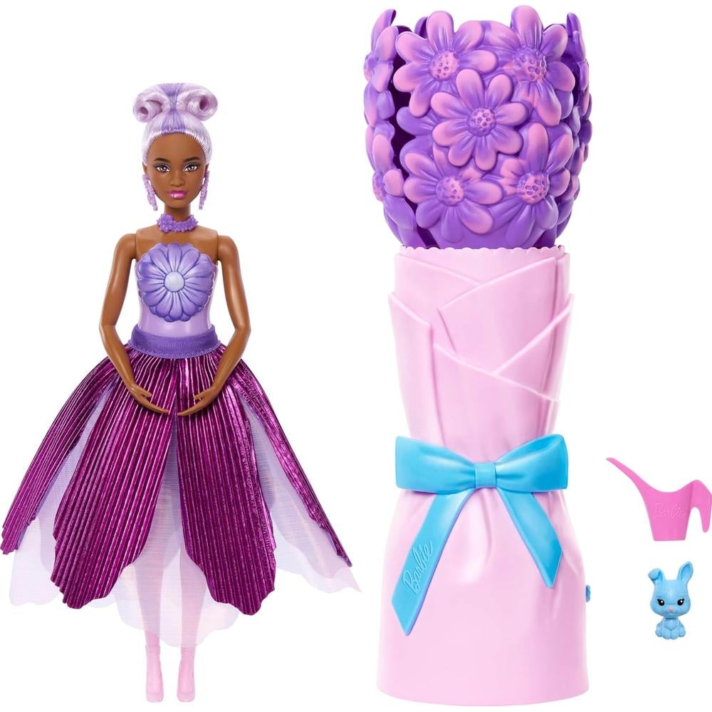 BARBIE PETAL POP MUÑECA VESTIDO MORADO CON MASCOTA - 1