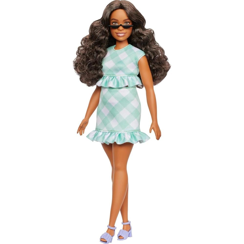 BARBIE FASHIONISTAS MUÑECA CABELLO CASTAÑO VESTIDO CUADROS - 1