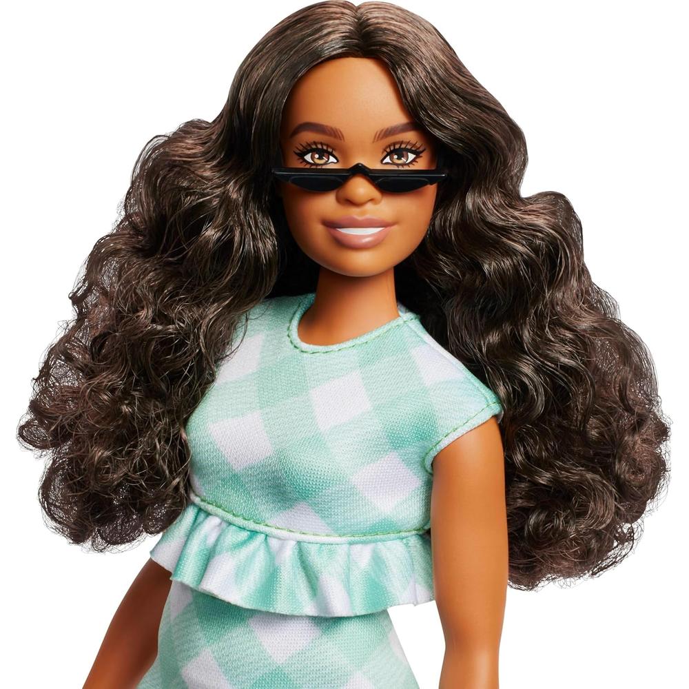 BARBIE FASHIONISTAS MUÑECA CABELLO CASTAÑO VESTIDO CUADROS - 3