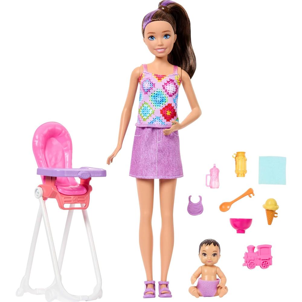BARBIE SKIPPER BABYSITTERS SET CON NIÑA Y TRONA ACCESORIOS - 1