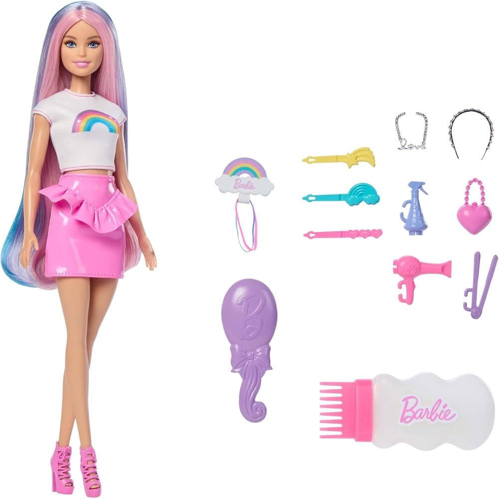 BARBIE MUÑECA BLANCA CABELLO ARCOÍRIS CON ACCESORIOS - 1