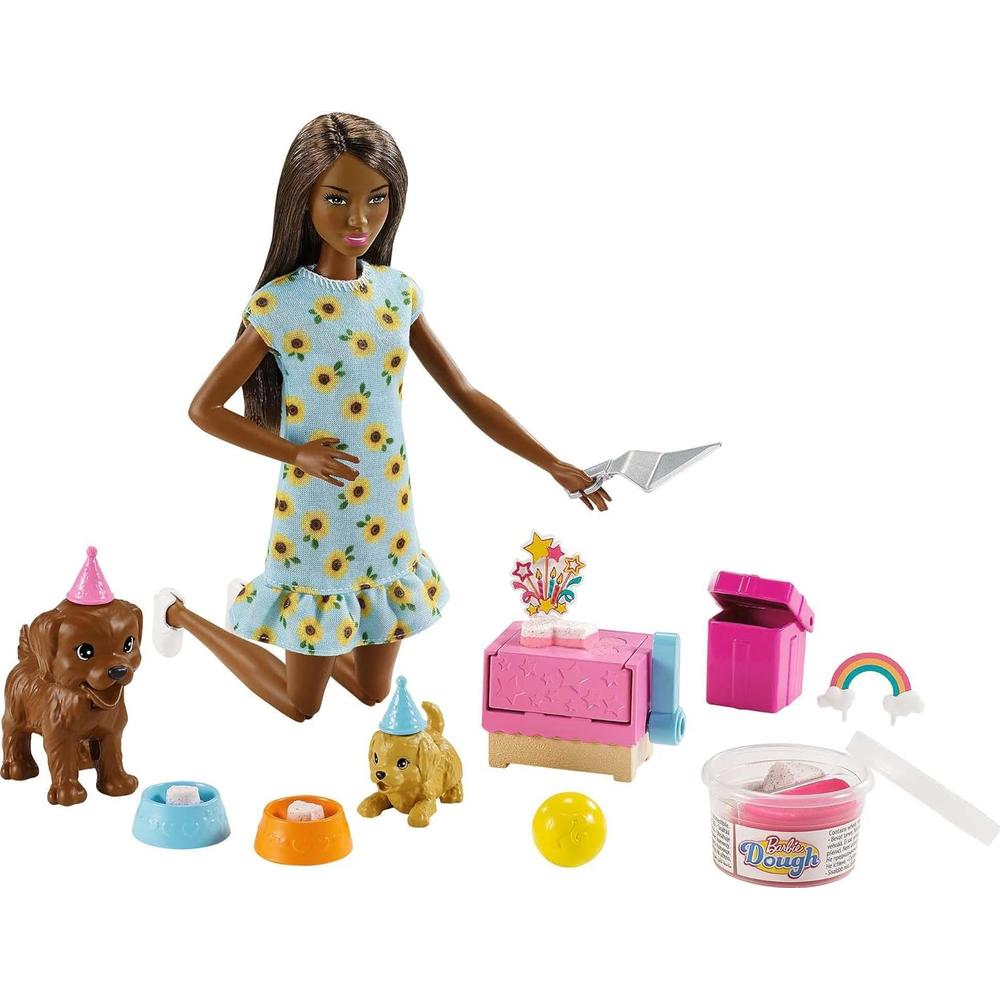 BARBIE MUÑECA FIESTA CACHORROS CON ACCESORIOS MORENA - 1