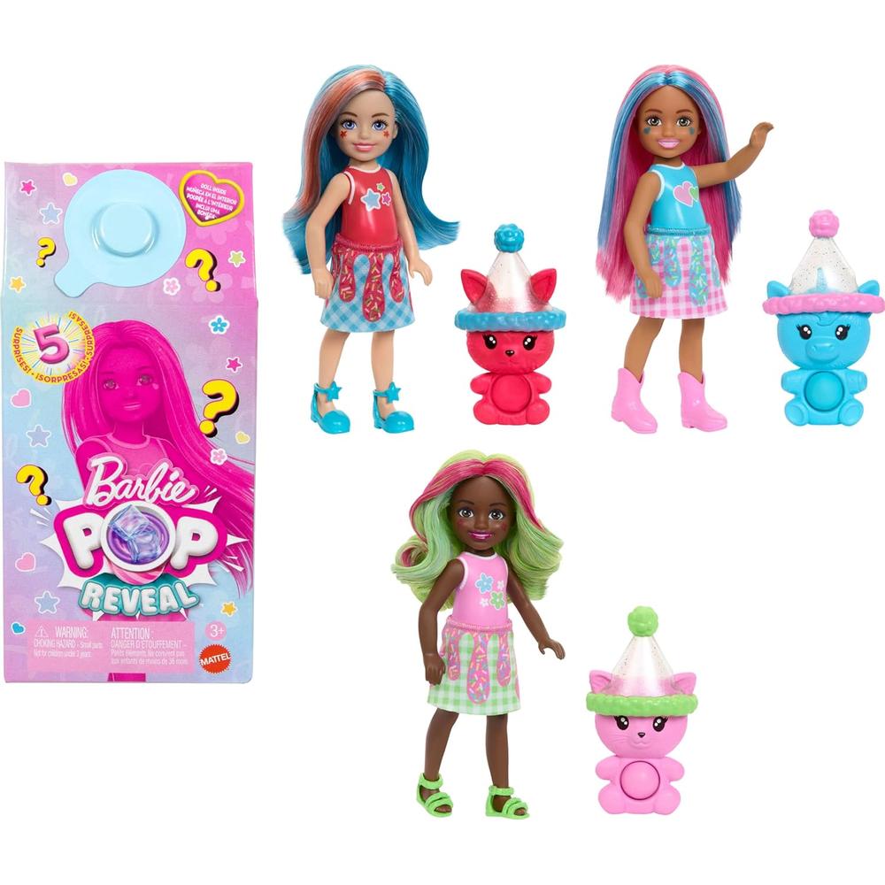 BARBIE CHELSEA POP REVEAL SHAKES MUÑECA CON MASCOTA Y SORPRESAS - 1