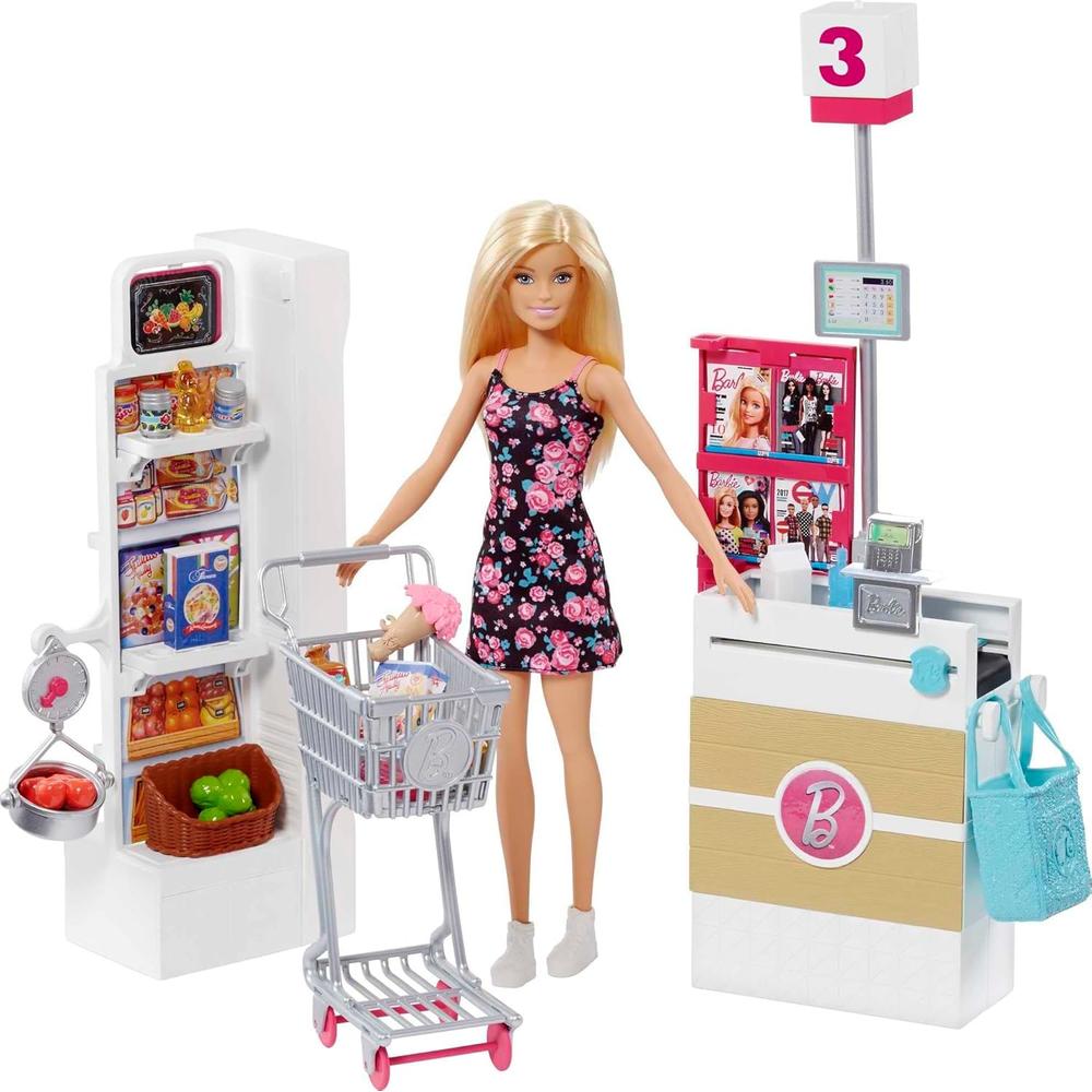 BARBIE MUÑECA SUPERMERCADO CON CARRITO FUNCIONAL RUBIA - 1