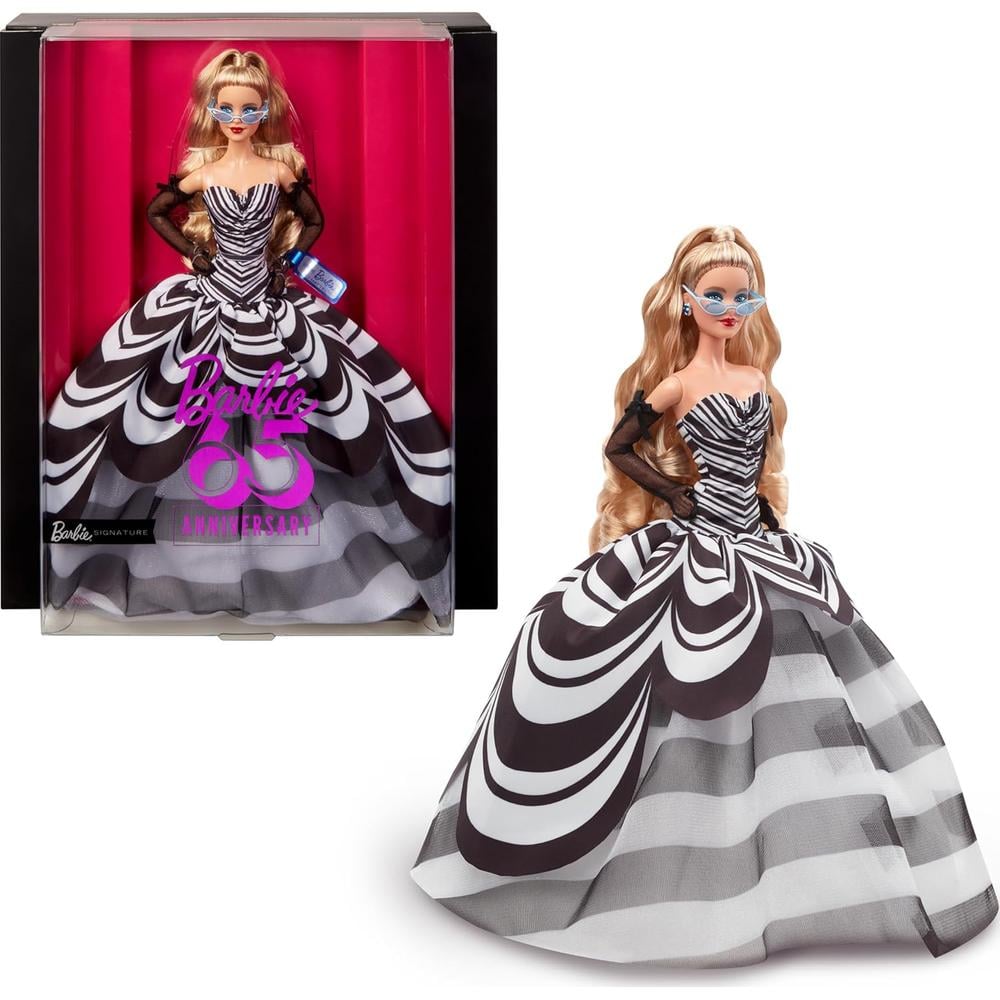 BARBIE SIGNATURE MUÑECA 65 ANIVERSARIO VESTIDO BLANCO Y NEGRO - 1