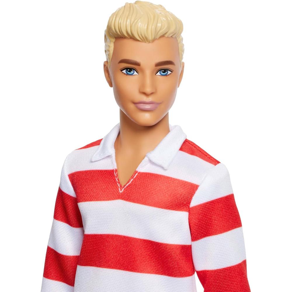 KEN BARBIE FASHIONISTAS MUÑECO RUBIO CAMISETA RAYAS ROJO - 2